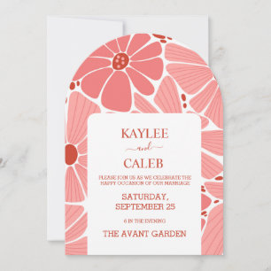 Groovy modern pink daisy wedding invitation