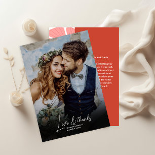 Groovy modern pink daisy wedding photo thank you card