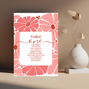 Groovy modern pink daisy wedding table number
