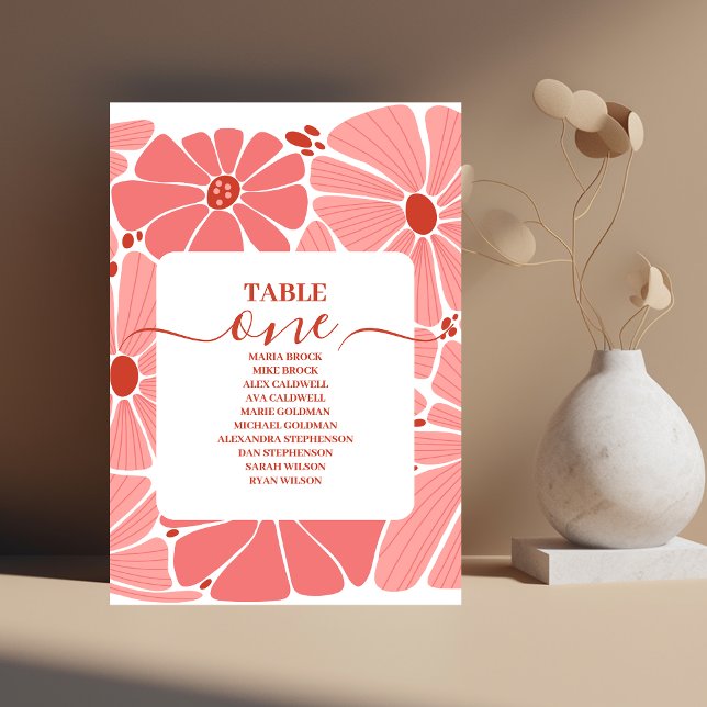 Groovy modern pink daisy wedding table number (Creator Uploaded)