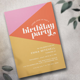 Groovy Modern Retro Fun Colourful Any Age Birthday Invitation