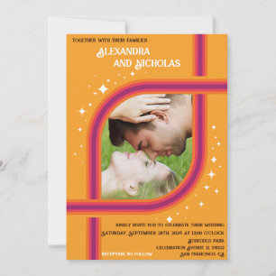 Groovy, modern retro wedding invitation design