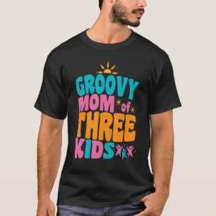 Groovy Mom of Three Kids Retro Back To School Moth T-Shirt
