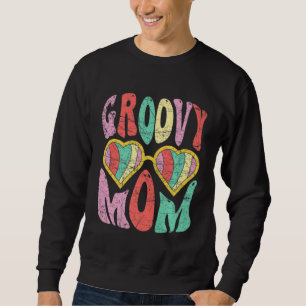 Groovy Mom Retro 70s Aesthetic Heart Glasses Mothe Sweatshirt