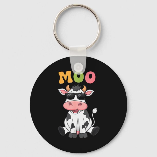 Groovy Moo Cow - Funny Farmer Cow Men Women Kids B Key Ring (Front)