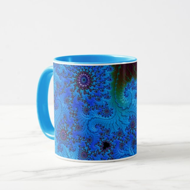 Groovy Moody Blue Fractal Mandelbrot Spirals Mug (Front Left)