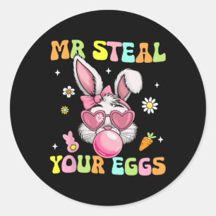Groovy Mr Steal Eggs Easter Days Bunny Hunting Res Classic Round Sticker