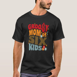 Groovy Mum Of Six Kids Retro Wavy 70s Vintage Moth T-Shirt