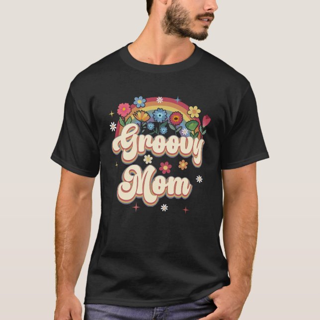 Groovy Mum Retro Hippie Peace Sign Floral Mothers  T-Shirt (Front)