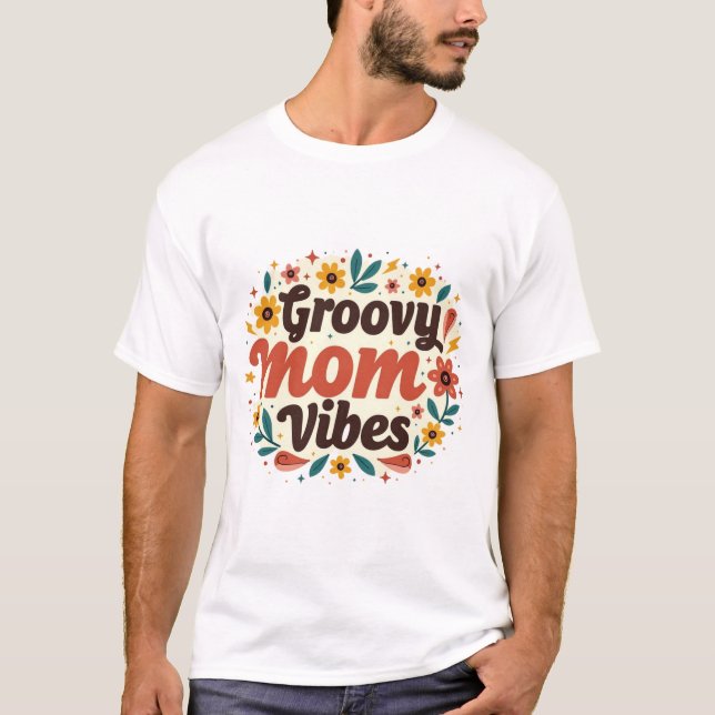 Groovy Mum Vibes Retro Floral Daisy Graphic T-Shirt (Front)