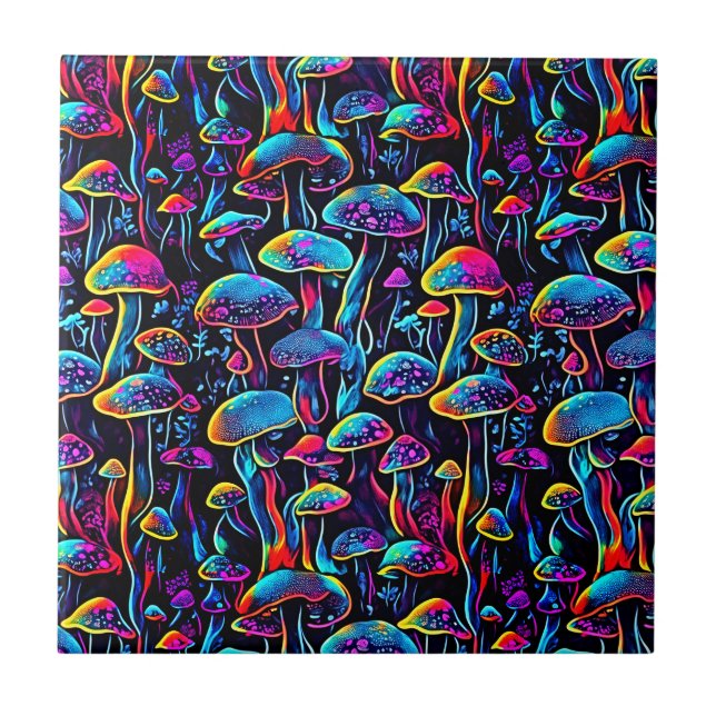Groovy Mushrooms Pattern Ceramic Tile (Front)