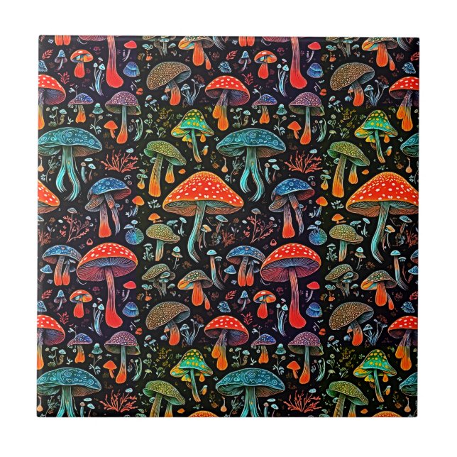 Groovy Mushrooms Pattern Ceramic Tile (Front)