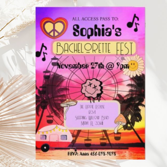 Groovy Music Festival Bachelorette Invitation  (Creator Uploaded)