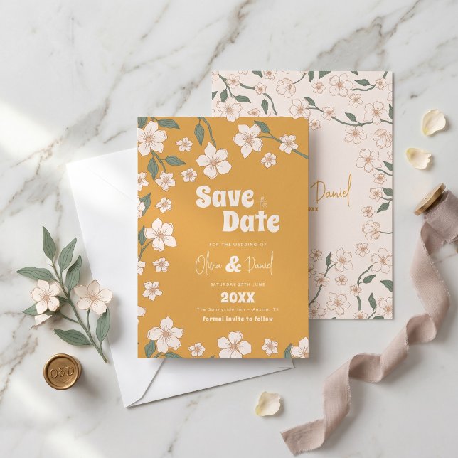 Groovy Mustard Floral Save the Date (Creator Uploaded)