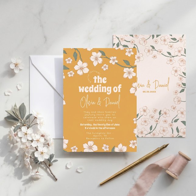 Groovy Mustard Floral Wedding Invitation (Creator Uploaded)