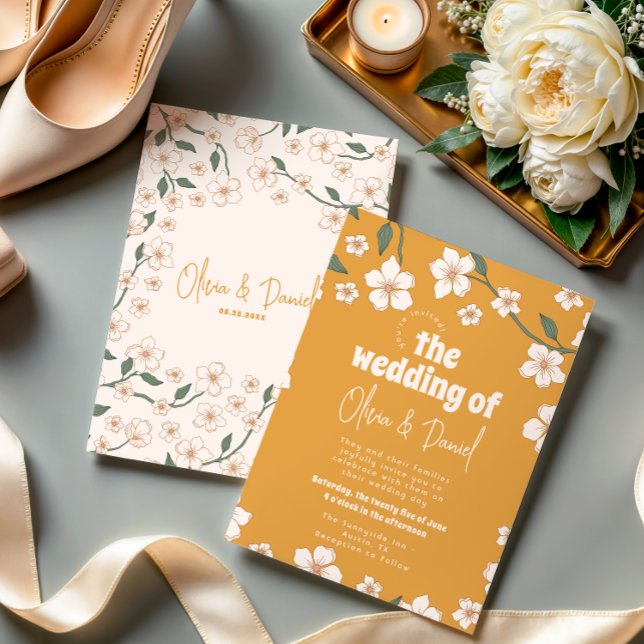 Groovy Mustard Floral Wedding Invitation (Creator Uploaded)
