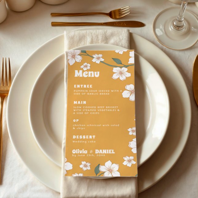 Groovy Mustard Floral Wedding Menu (Creator Uploaded)