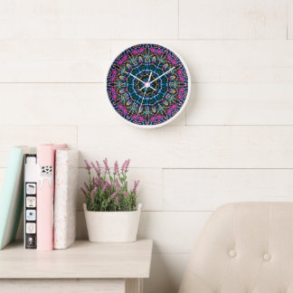 Groovy Neon Mushroom Party Mandala Clock