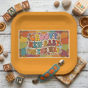 Groovy New Baby on the Way Retro Sunshine Paper Plate