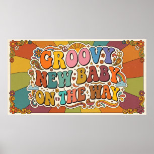 Groovy New Baby on the Way Retro Sunshine Poster
