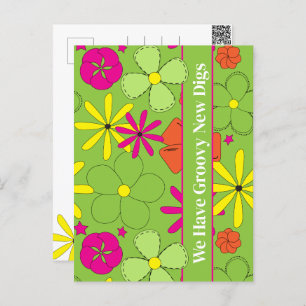 Groovy New Digs Address Moving Announcement Postcard