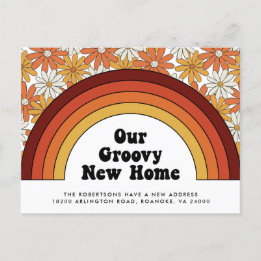 Groovy New Home Rainbow Retro New Address Announcement Postcard
