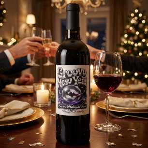 Groovy New Year Custom Family Name Disc Wine Label