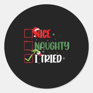 Groovy Nice Naughty I Tried Christmas 2024 Santa C Classic Round Sticker