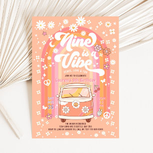 Groovy Nine is a Vibe Van Bus 9th Birthday Invitation