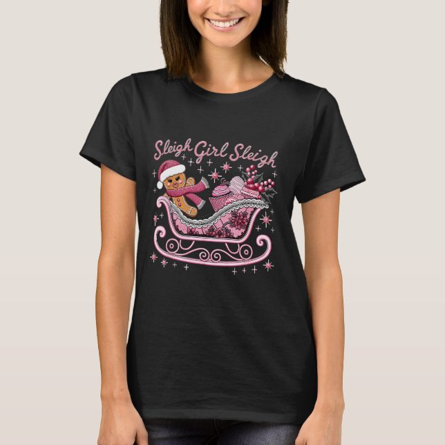 Groovy Nk Christmas Candy Sleigh Girl Gingerbread  T-Shirt (Front)