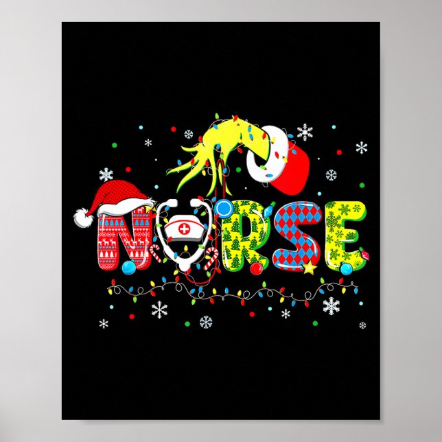 Groovy Nurse Christmas Xmas Santa Rn Cna Icu Scurb Poster (Front)