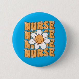 Groovy Nurse Cute Daisy Flower Retro School Nurse 6 Cm Round Badge