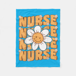 Groovy Nurse Cute Daisy Flower Retro School Nurse Fleece Blanket