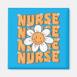 Groovy Nurse Cute Daisy Flower Retro School Nurse Magnet