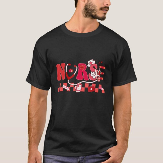 Groovy Nurse Valentine's Day Vibes Hippie Nurse Li T-Shirt (Front)