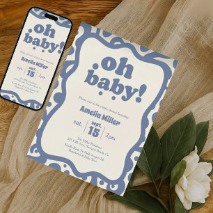 Groovy Oh Baby! Shower Invitation   Retro 70s Blue