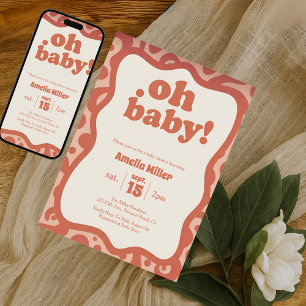 Groovy Oh Baby Shower   Retro 70s Terracotta  Invi Invitation