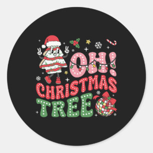 Groovy Oh Christmas Tree Cakes Funny Xmas Cake Lov Classic Round Sticker