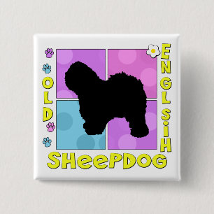 Groovy Old English Sheepdog 15 Cm Square Badge