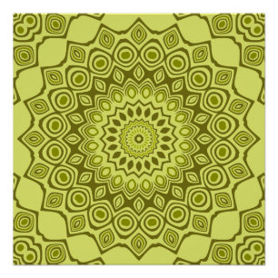 Groovy Olive Green Mandala Pattern Poster
