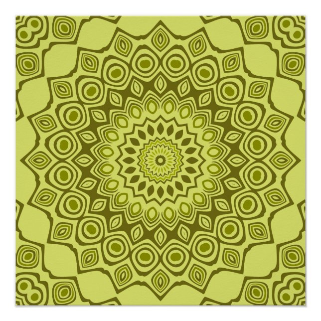 Groovy Olive Green Mandala Pattern Poster (Front)