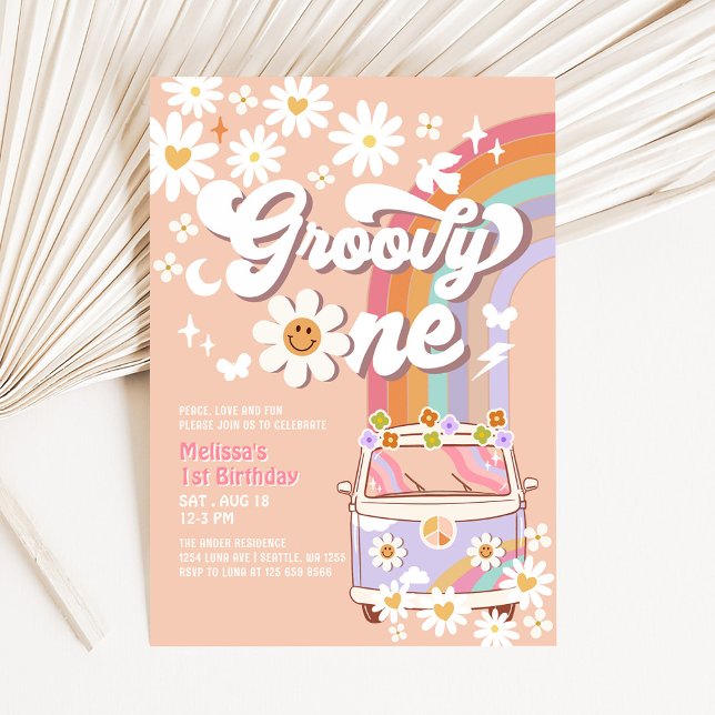 Groovy ONE 1st Birthday Hippie 70's Retro Invitation (Creator Uploaded)