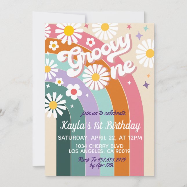Groovy One 1st Birthday Invitation (Front)