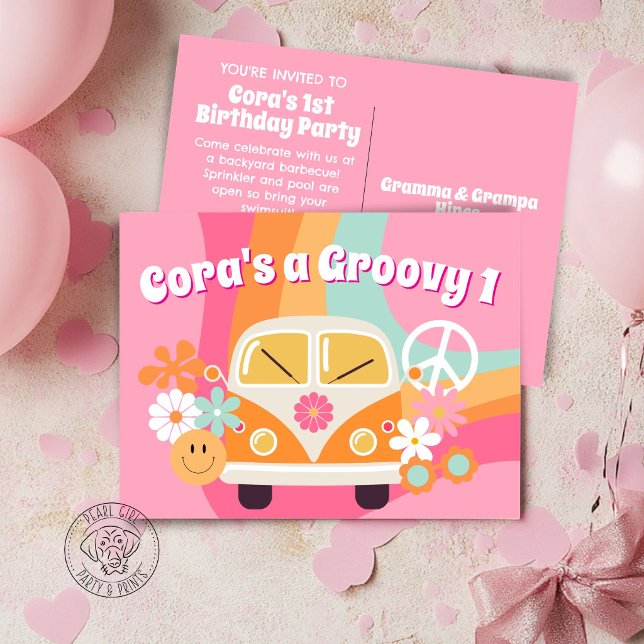Groovy One 1st Birthday Invitation Postcard (Creator Uploaded)