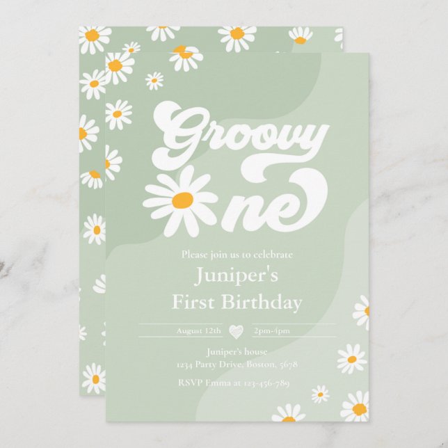 Groovy One 1st Birthday Party Boho Floral Daisy Invitation (Front/Back)