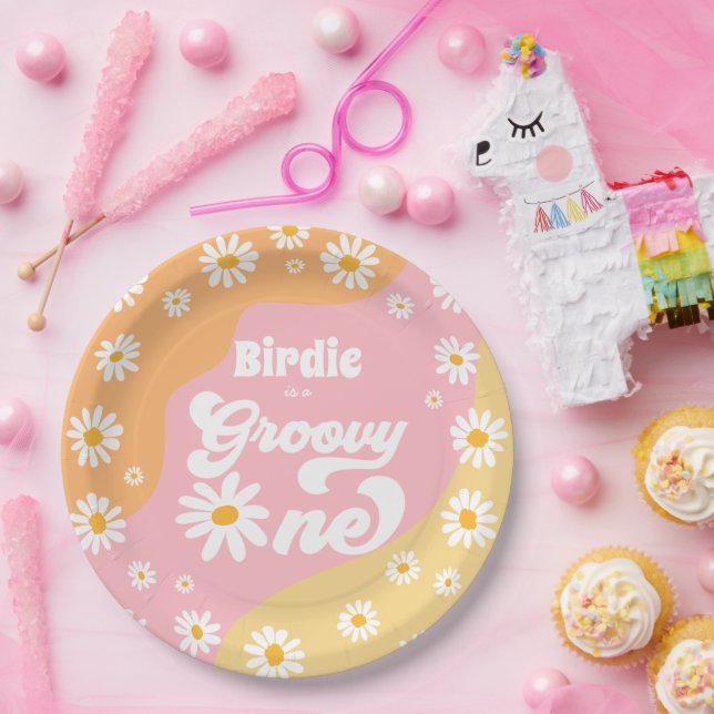 Groovy One 1st Birthday Party Boho Retro Daisy Paper Plate (Party)