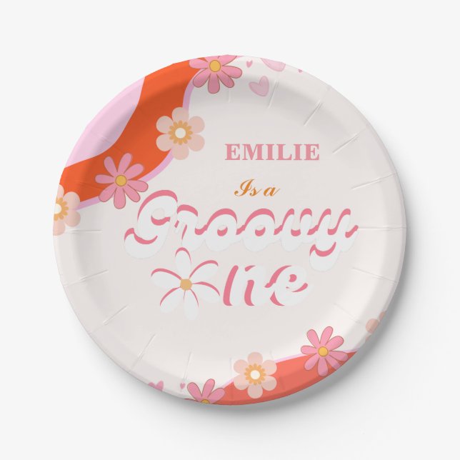 Groovy One 1st Birthday Party Boho Retro Daisy Paper Plate (Front)