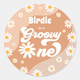 Groovy One 1st Birthday Party Retro Daisy Favours Classic Round Sticker