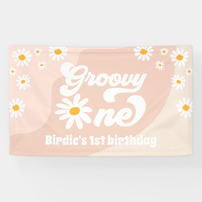Groovy One 1st Birthday Party Retro Daisy Welcome Banner (Horizontal)