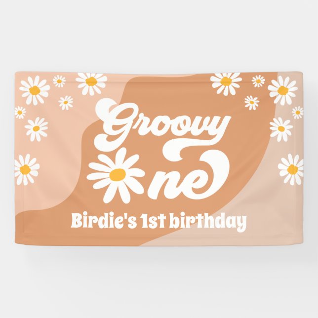 Groovy One 1st Birthday Party Retro Daisy Welcome Banner (Horizontal)